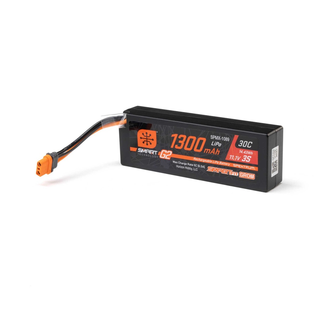 Spektrum 11.1V 1300mAh 3S 30C Smart G2 LiPo Battery: IC2 SmartFit Case