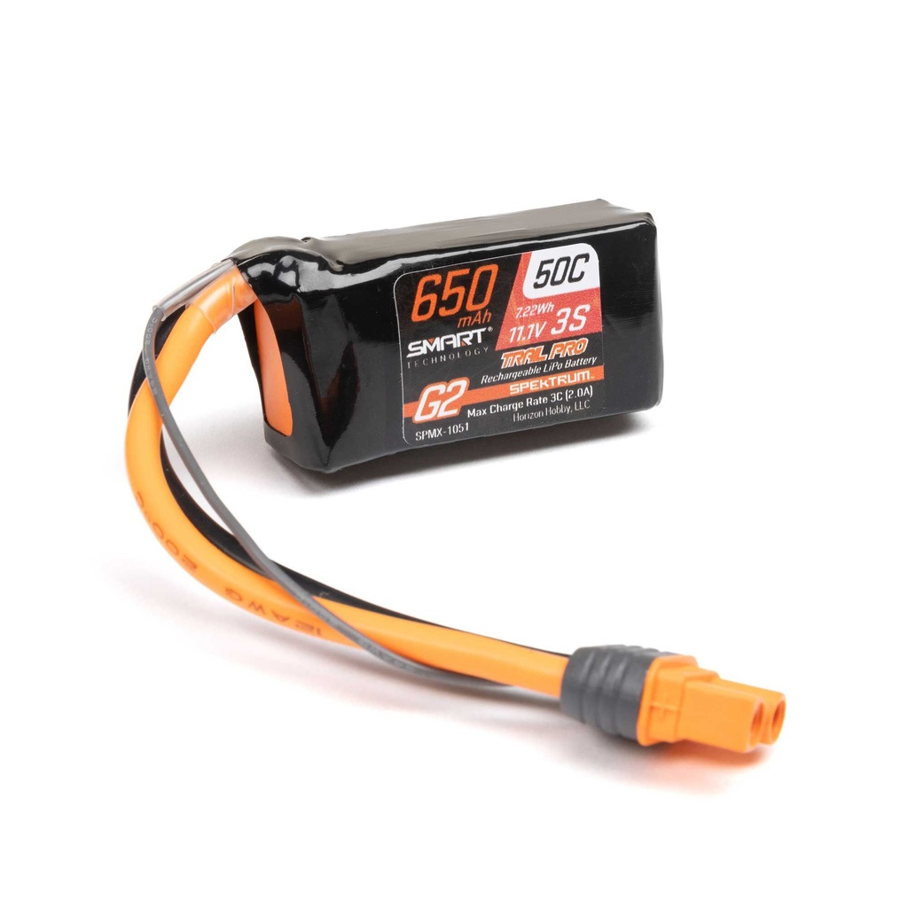 [SPMX-1051] 11.1V 650mAh 3S 50C Smart G2 Trail Pro LiPo Battery: IC2