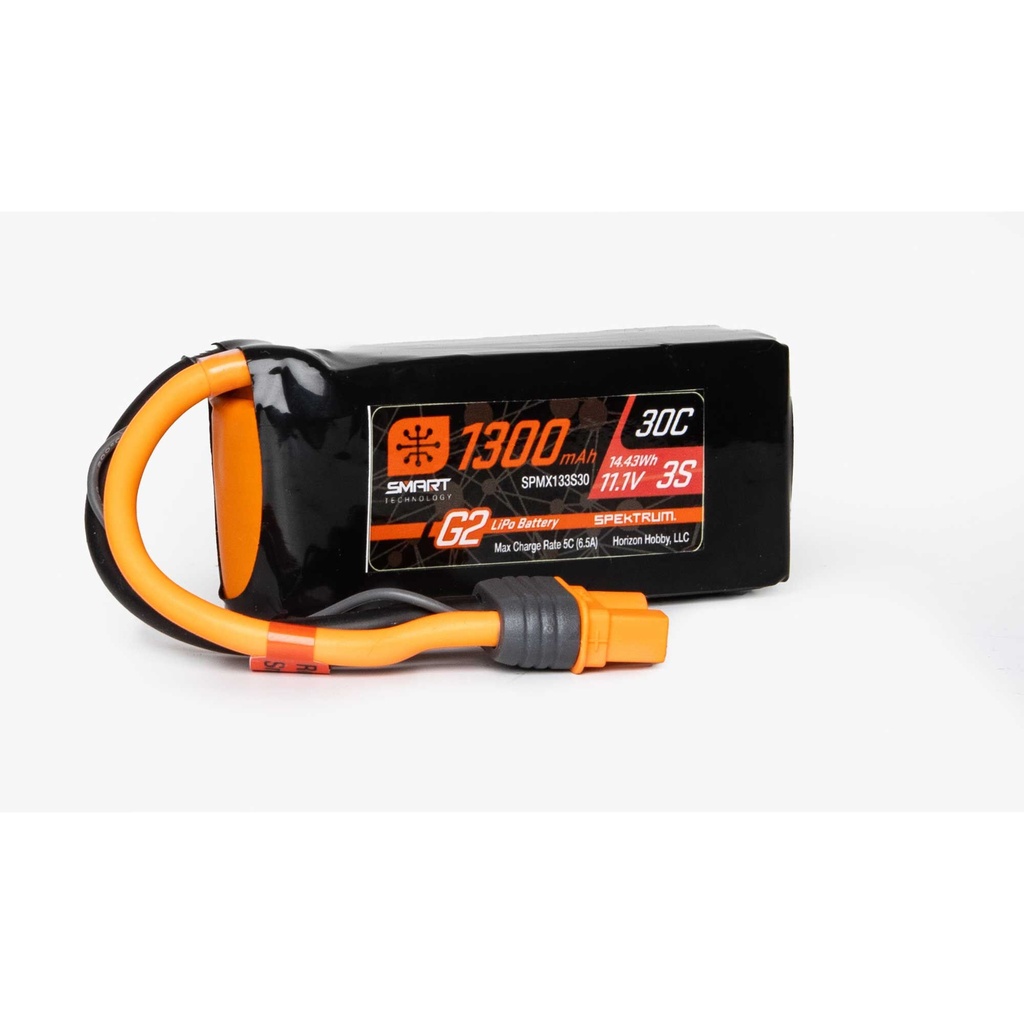[SPMX133S30] 11.1V 1300mAh 3S 30C Smart G2 LiPo Battery: IC3