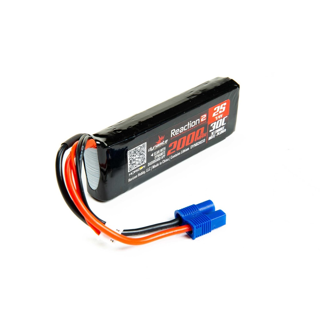 [DYNB20233] 7.4V 2000mAh 2S 30C Reaction 2.0 LiPo Battery: EC3