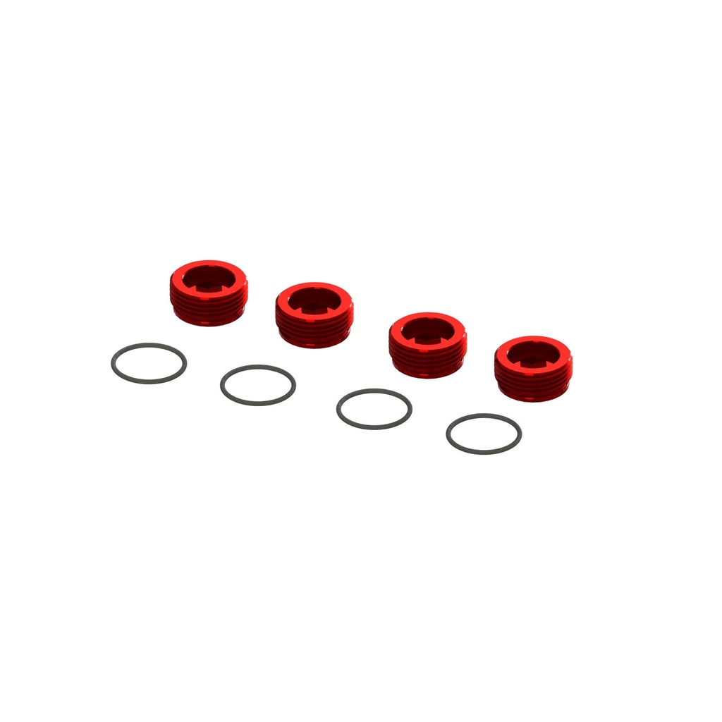 [ARA320467] Aluminum Front Hub Nut Red (4) with O-Rings