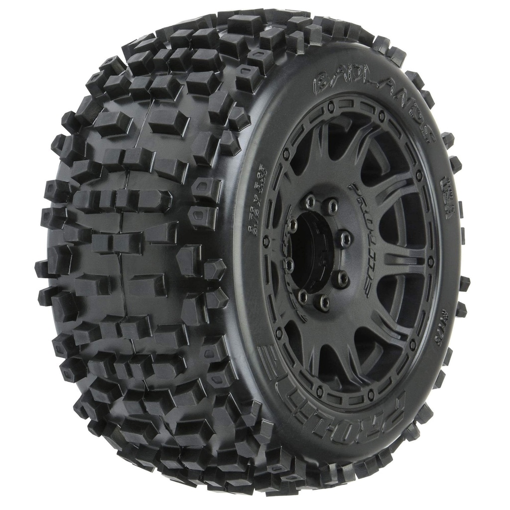 [PRO117810] 1/8 Badlands F/R 3.8" MT Tires Mounted 17mm Black Raid (2)