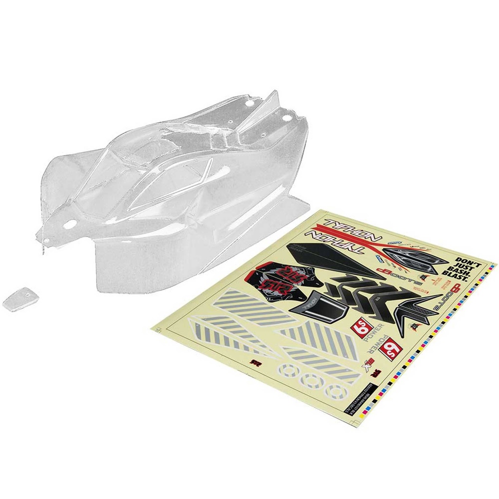 [ARAC3321] 1/8 Body with Decals, Clear : TYPHON 6S BLX (AR406106)
