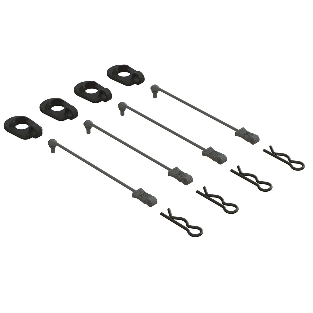 [ARA390294] Body Clip Retainers, Black (4): 1/5 Scale