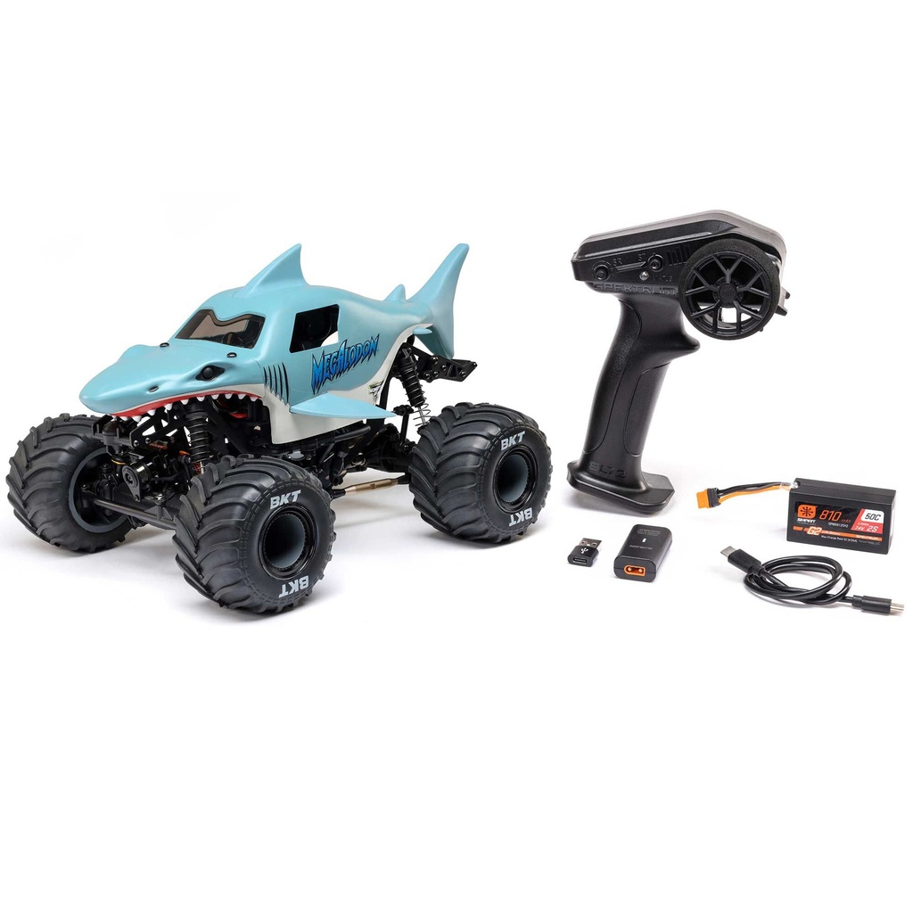 [LOS01026T3] 1/18 Mini LMT Megalodon 2S 4X4 RTR Brushed Monster Truck (Battery & Charger Included), Blue