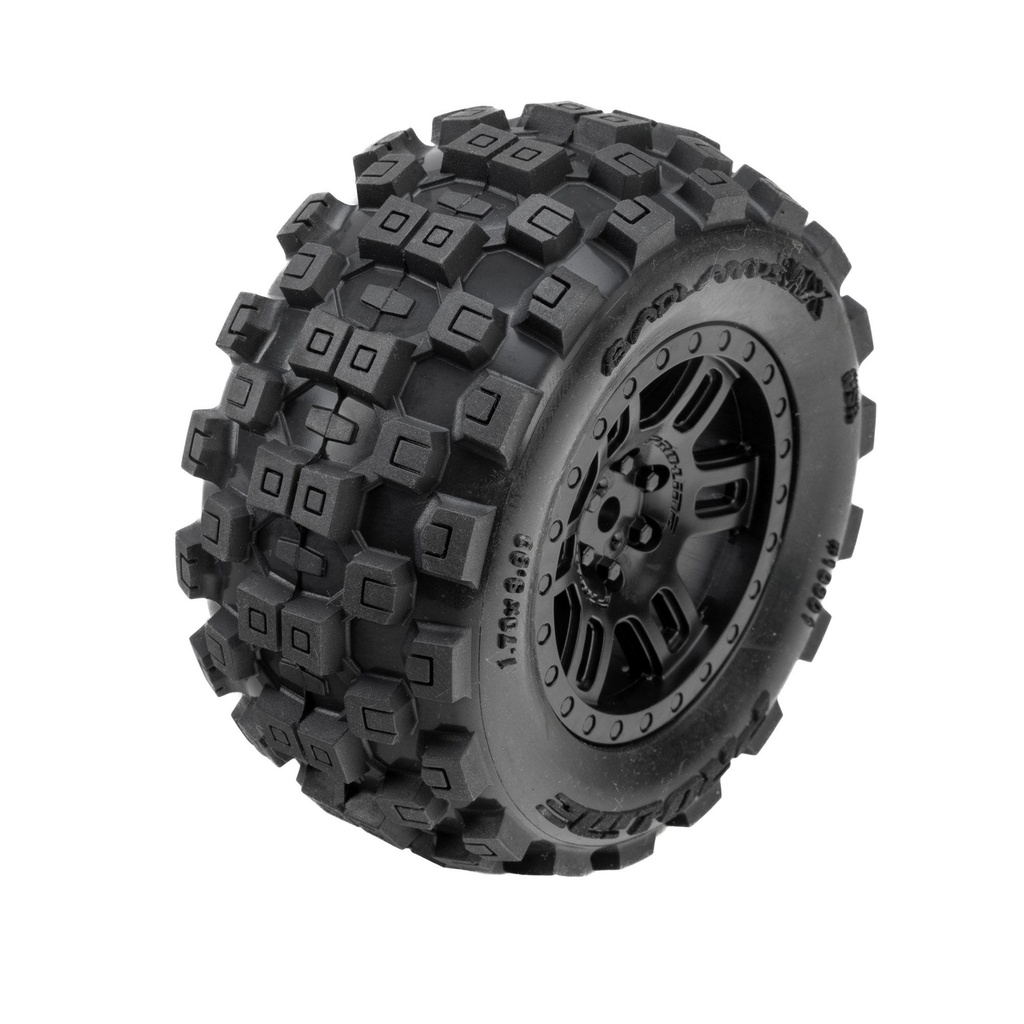 [PRO1030110] 1/16 Badlands Front/Rear MT Tires Mounted 12mm Black Split Six (2): ARRMA MINI KRATON
