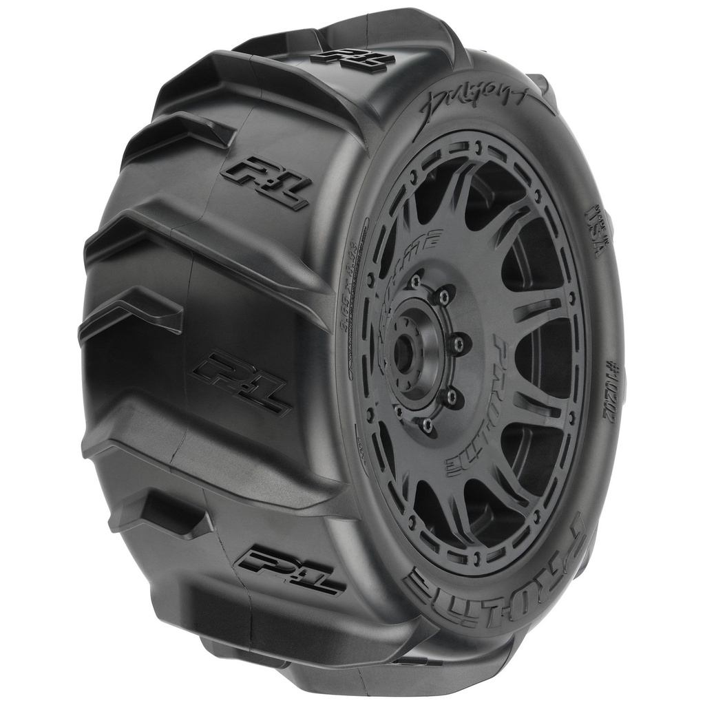 [PRO1020211] 1/6 Dumont Sand/Snow F/R 5.7” Tires MTD 24mm Black Raid 8x48 Hex (2)