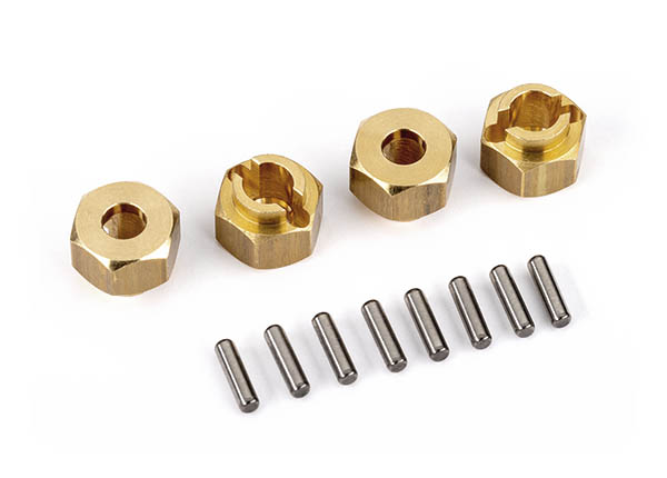 Wheel hubs, 7mm hex, brass (1 gram each) (4)/ axle pins (8) TRX4M